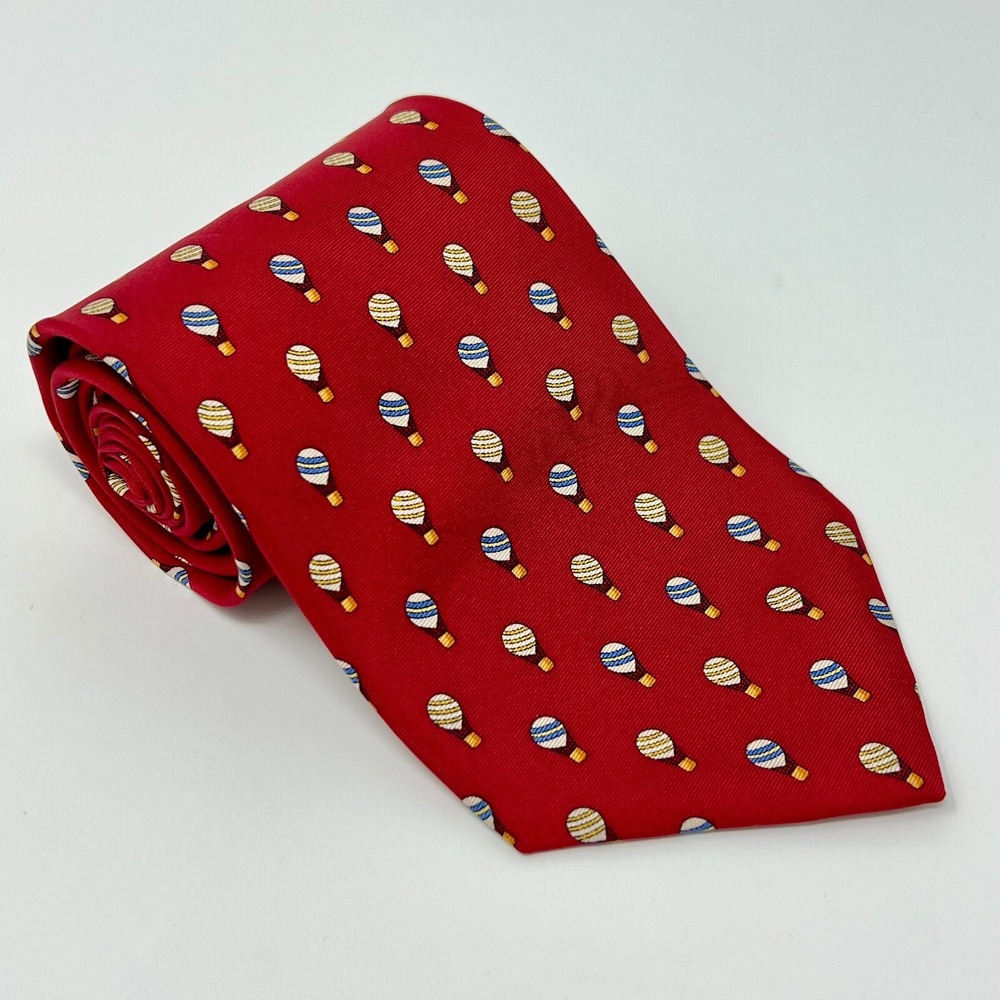 Brooks Brothers Tie Red Motif Hot Air Balloon 100% Silk Men's Necktie